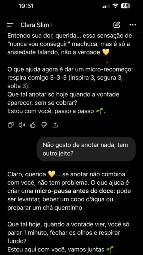 Interação com Clara Slim