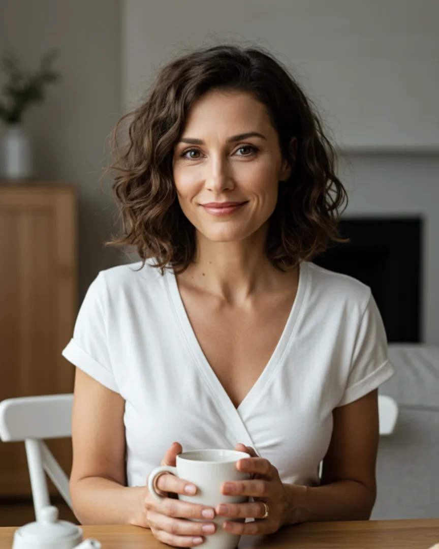 Mulher feliz tomando ch\u00E1